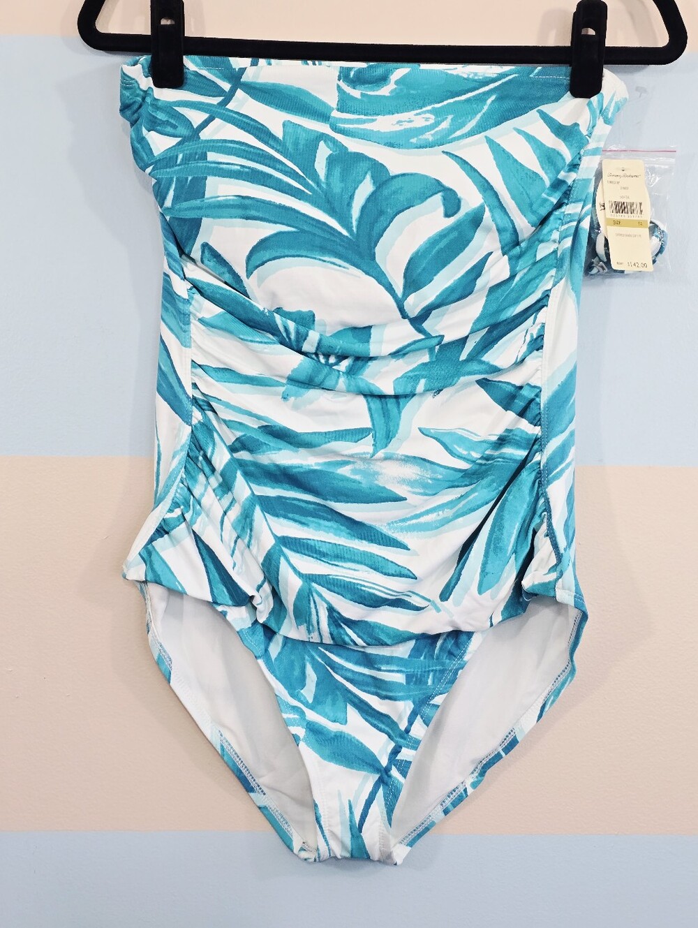 Tommy Bahama Teal and White Palm-Print One-Piece Swimsuit - Picture 2 of 8